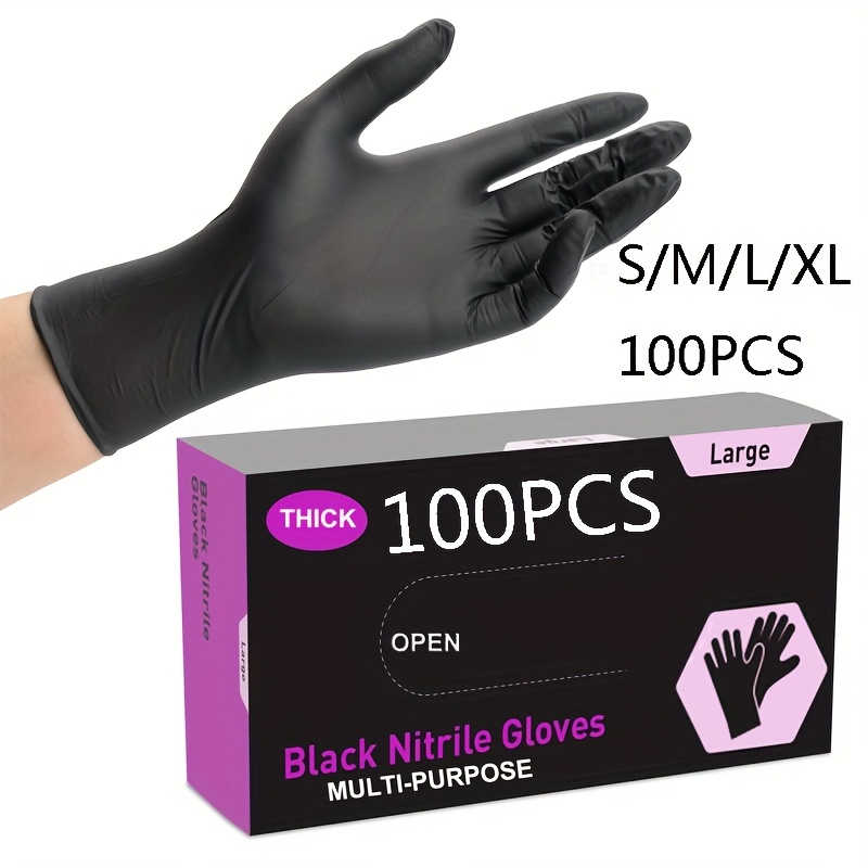 

[100pcs Disposable Waterproof Nitrile Gloves] -pack , Waterproof Disposable Plastic For Kitchen, Living Room, Cooking, Tattoo, Nail Care, Household, Salon Use - Latex-free