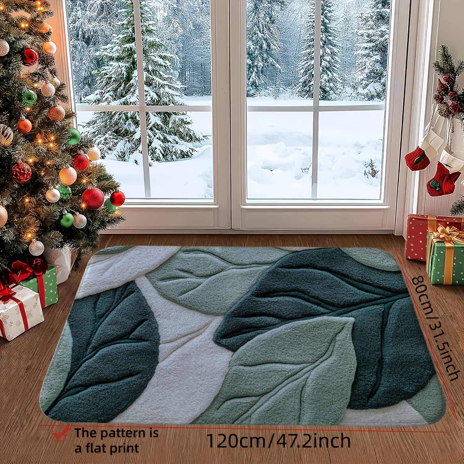 TEMU 1 Tapis de Salle de Bain Imprimé Feuille Verte, Lavable à - Idéal pour Cuisine, Entrée et Décoration Douche - Cadeau d'Emménagement Parfait &