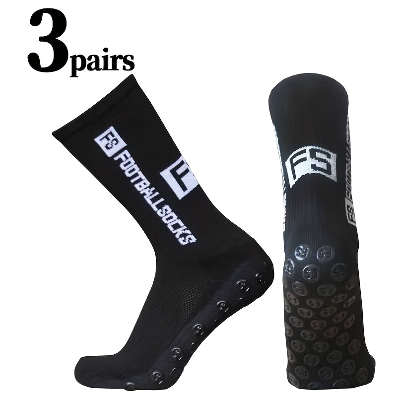 TEMU Random 3 Pairs Mid-calf Moisture-wicking Anti-slip Soccer Socks, Football Additions, Men's Rubber Anti-slip Towel Bottom Athletic Socks, Durable