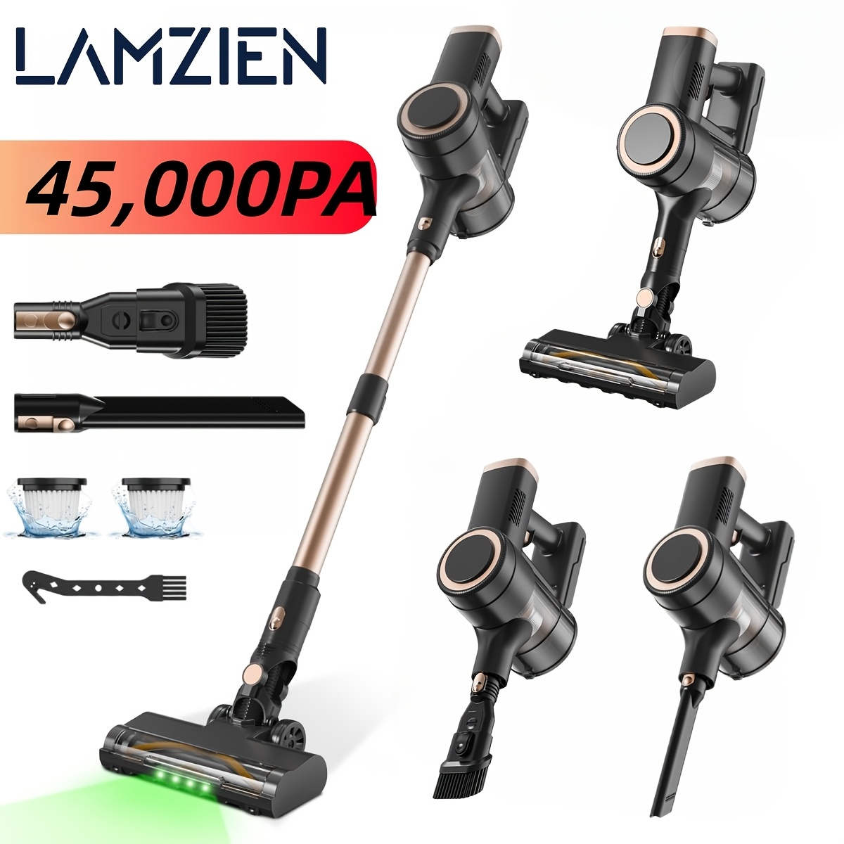 Image of Lamzien 45kpa Cleaner Featuring Laser And An Anti- V-shaped Floor Brush - 45kpa Strong Suction, 50 Minutes Of , Led Display, Rechargeable Wireless Vacuum Suitable For Home, Pet Hair, Hardwood Floors