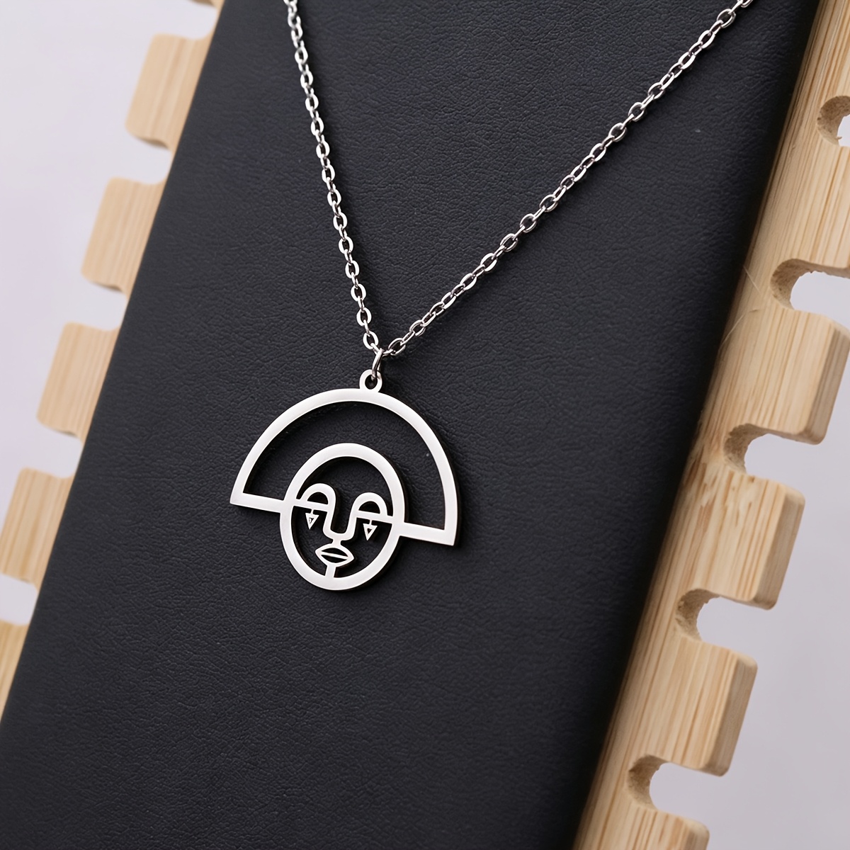 Abstract Face Symbol Pendant Necklace, Protection Amulet