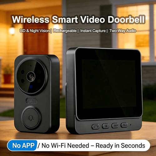 elementbilde 1 sett trådløs smart video ringeklokke, nattsynskamera, stemmeomformer, oppladbart batteri, bildeopptak ved trykking, toveislyd, app/wifi nødvendig