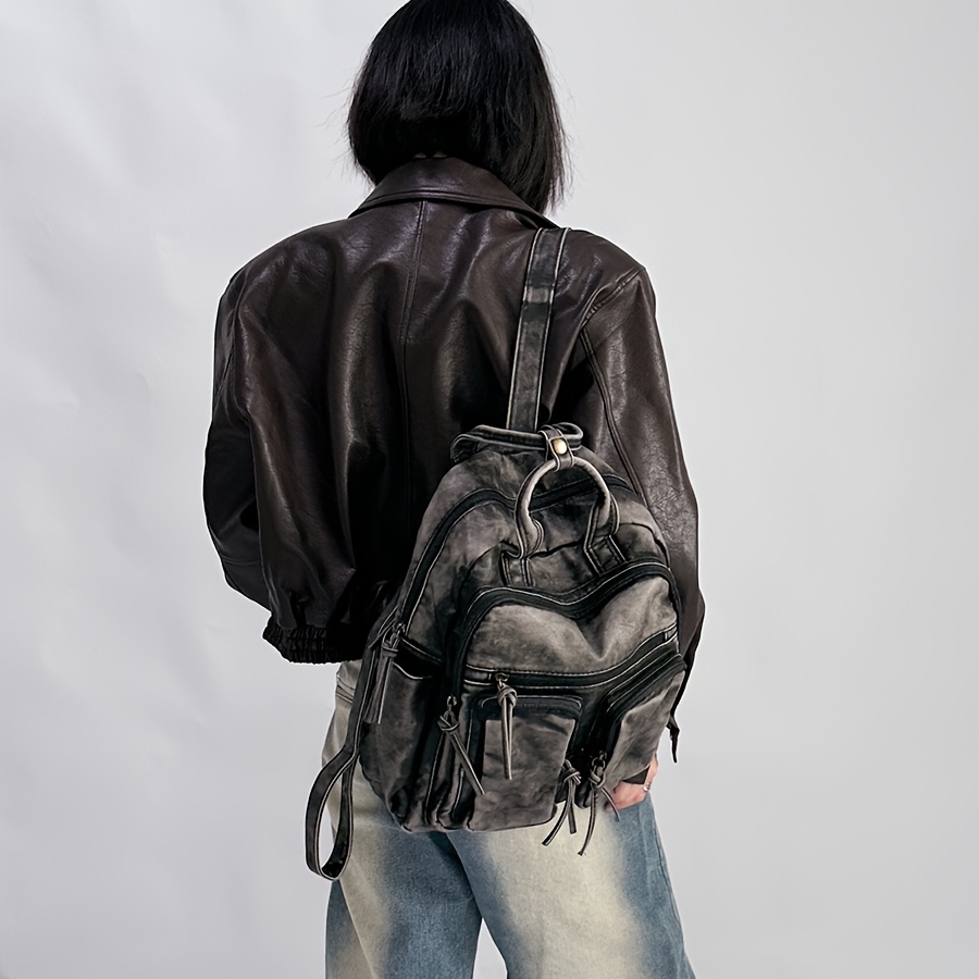 y2k retro motorcycle backpack for women - faux leather bag with