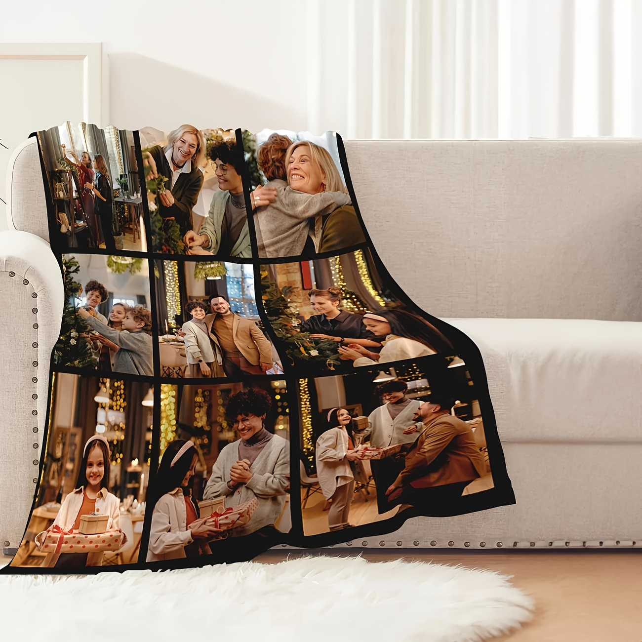 E-shop Personalisierte Foto-Decke, individuell gestaltete Foto-Decke, 9 Fotos, individuelle Flanelldecke, Multi-Foto-Überwurfdecke, weiche und bequeme,