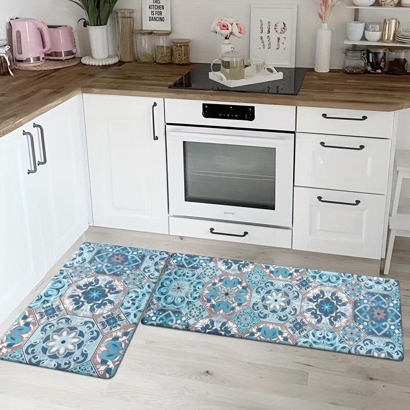 

2pcs Bohemian Geometric Floral Kitchen Mats Set - Stain & Slip Resistant, Soft Memory Foam Cushioning For Comfort, Machine Washable Flannel Rugs For Living Room, Bedroom, Hallway, Bathroom