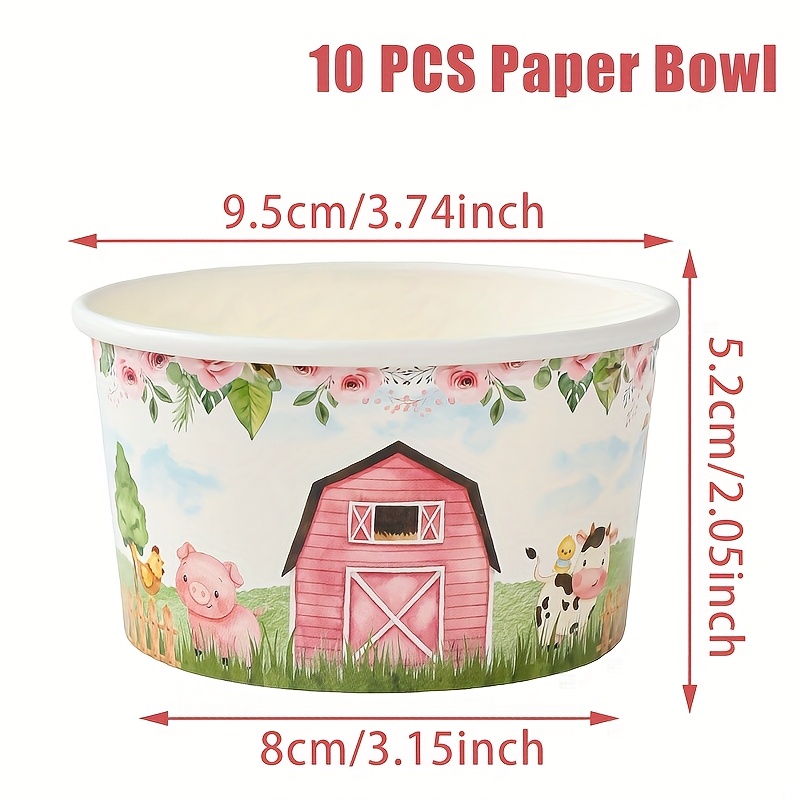 Image of 10pcs, Farm Theme Paper Bowl, Pig Cow Pattern Paper Bowls, Happy Birthday Party Supplies, Farm Theme Party Gifts, Shower Party Decoration, Party Packs, Wedding Bridal Party Decor