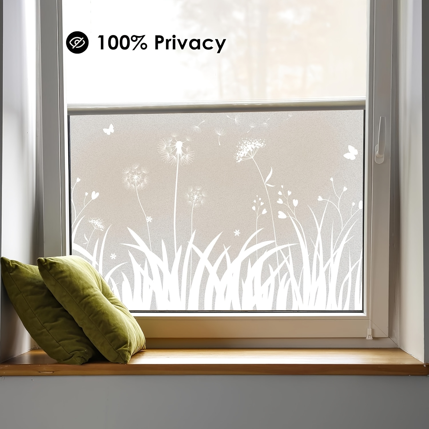 Dandelion Fensterfolie * Fenster Privatsphäre Folie, Vinyl Glasabdeckung, Farbige Dekorative Mattfolie, Statische Fensterfolie, Klebstofffrei, Kleberfrei