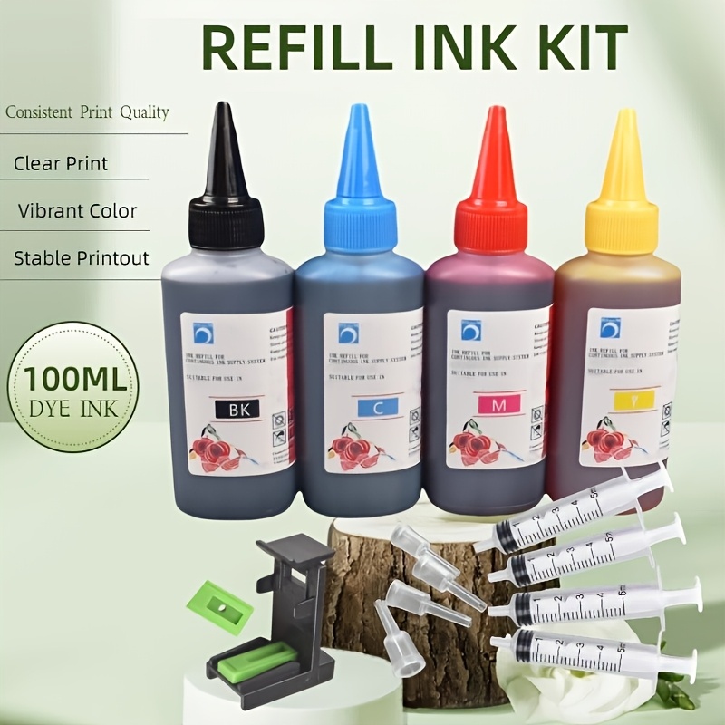 

4ink Refill Ink Kit For Hp 301xl 302xl 305xl 304xl Ink Cartridge For Hp Ink 2540 2050 2510 2620 2630 2632 5030 5020 3720 3730 Printer 100ml Each Dye Ink