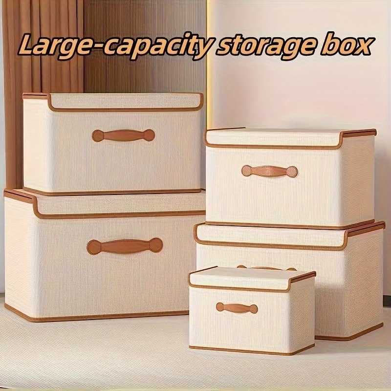 

Foldable Storage Box With Lid - Built In Pp Plastic Board, Artificial Leather Handle For , Suitable For Organizing In Home And Office