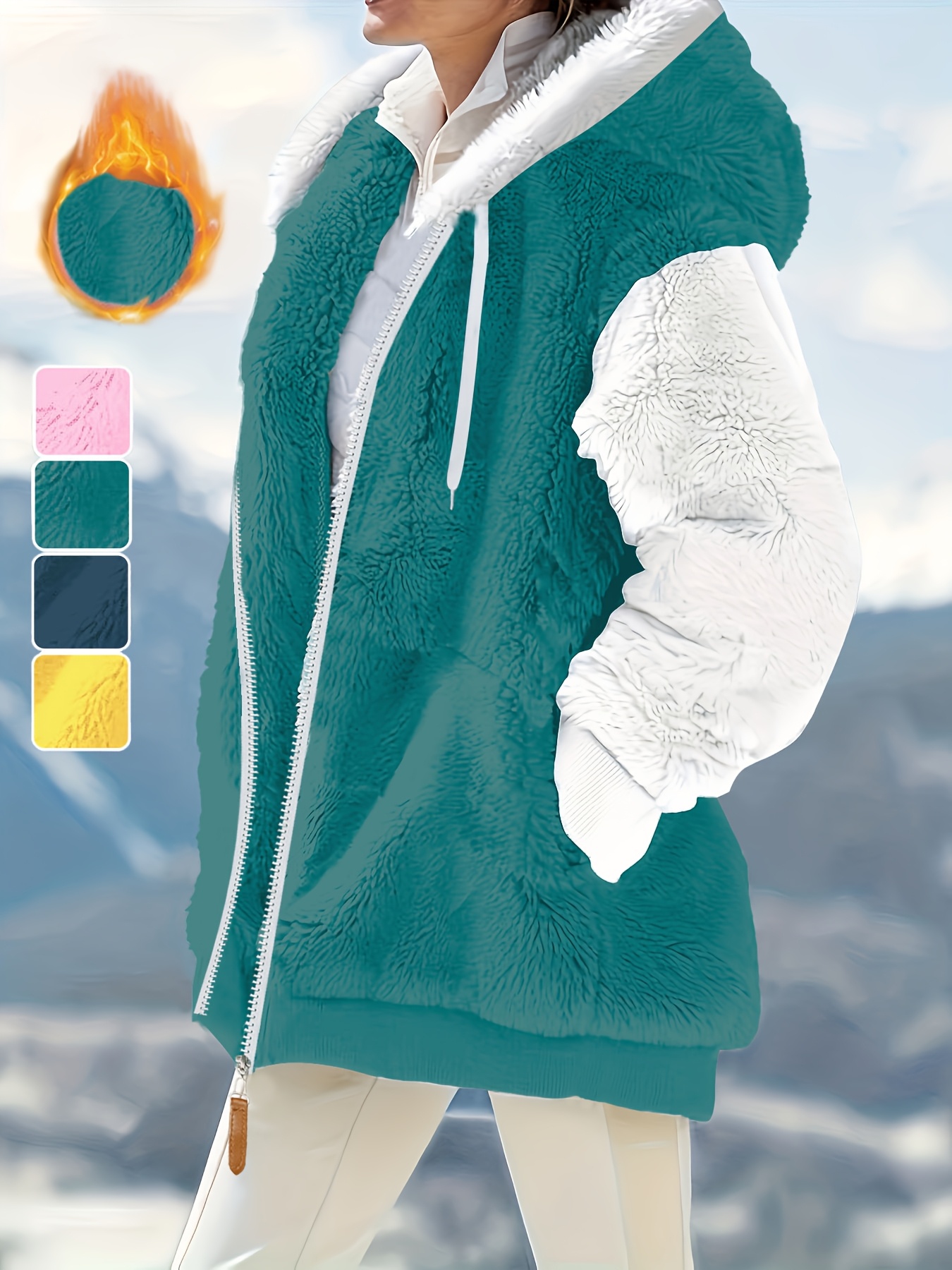 Plus Size, Women's Winter Coat Pink Zipper Closure Hooded Jacket,  Machine Washable Cold Weather Outerwear for Everyday Formal Events,  Ladies