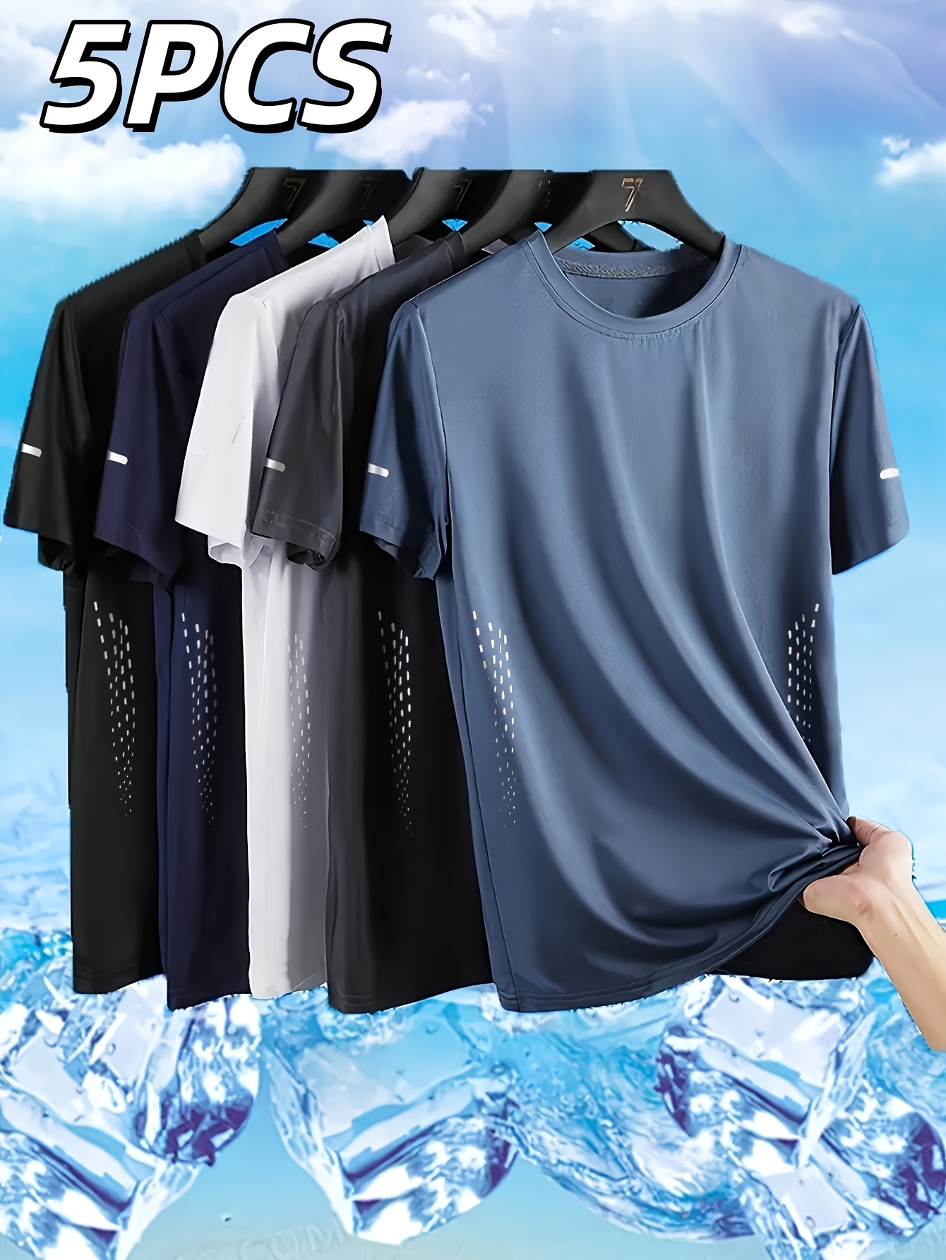 5pcs mens quick dry athletic t shirts breathable moisture wicking crew neck short sleeves in assorted colors for gym summer activities gym clothes details 0