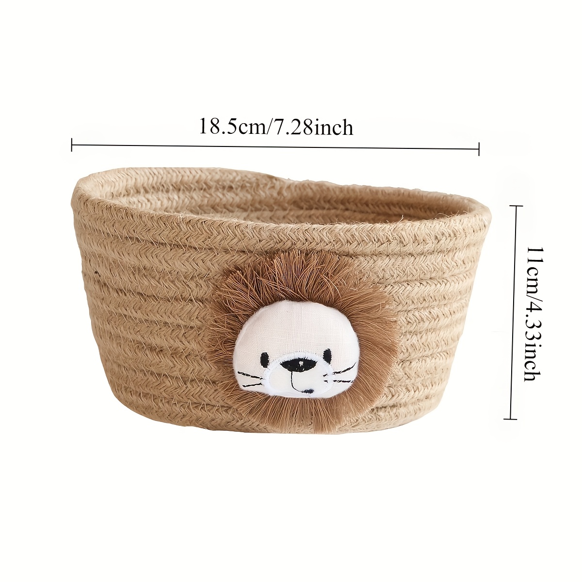 Image of Lion Face Woven Storage Basket - Round Organizer For Keys, Makeup, Office Supplies - Home Decor For Desk, Shelf