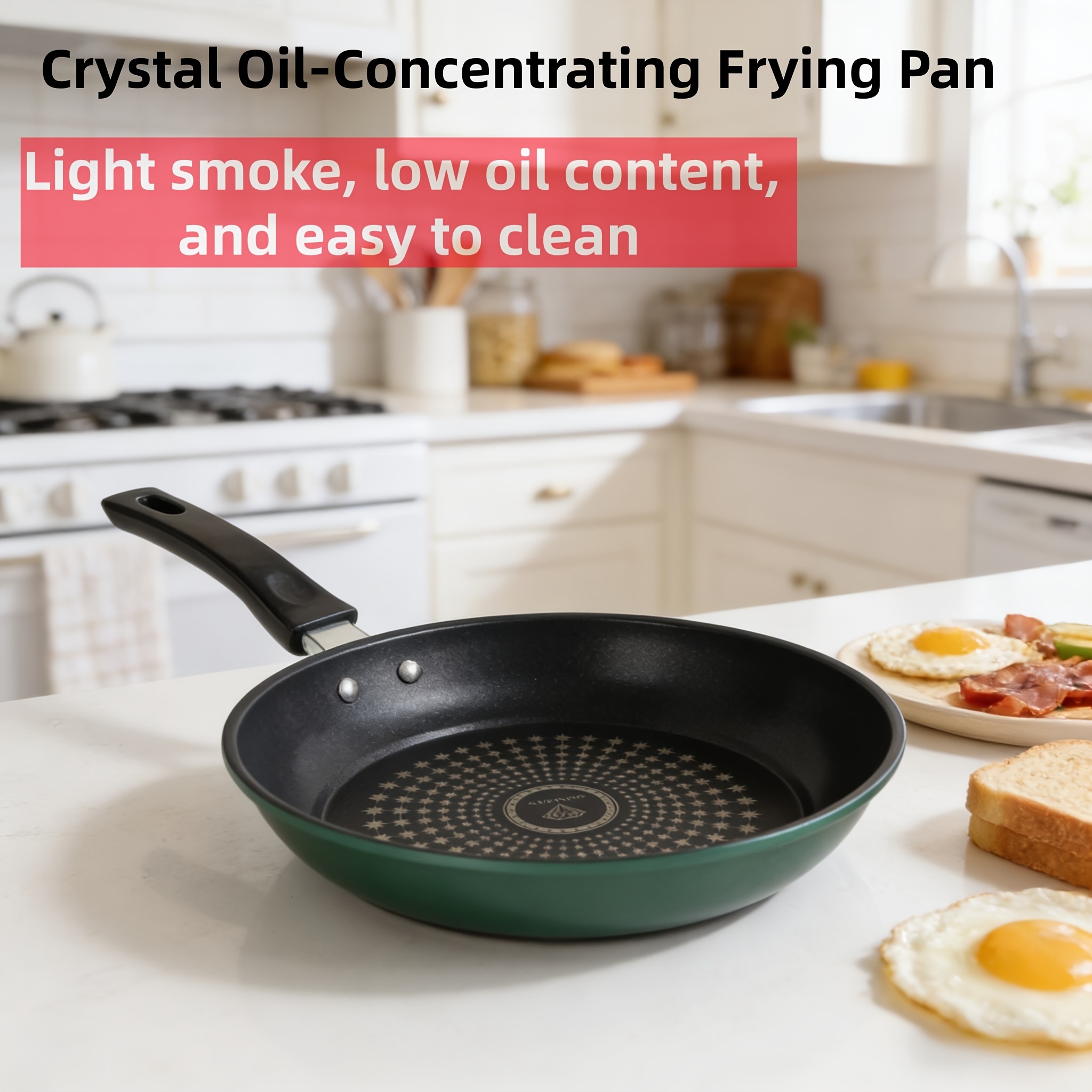 1 9.5-inch , Thickened Green , Universal Frying Pan, Small Induction Cooker, Steak Pan, Pancake, Household Fried Egg Pan, Gas Stove , Frying Pan, Household Pan, Fried Egg Pan