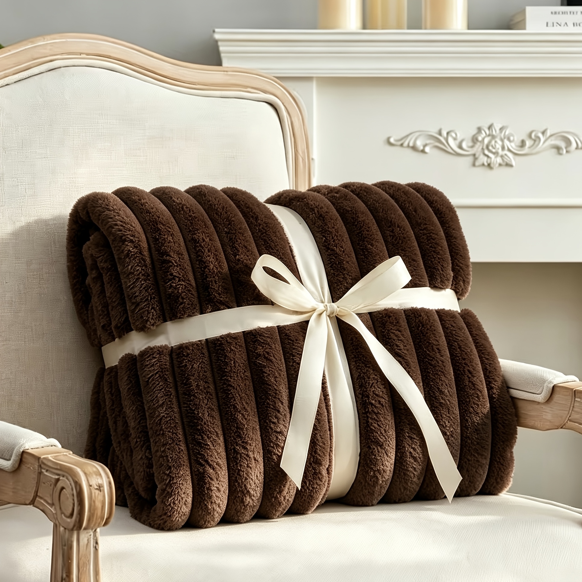 TEMU 1pc Solid Color Double-sided Wide Striped Blanket, Multiple Colors & Sizes , Perfect Gift , Skin-friendly Warm Fabric, All Season Universal,