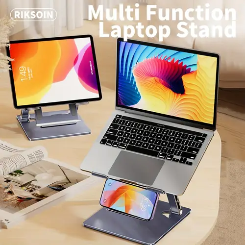1pc adjustable carbon steel laptop stand multi functional folding design with cooling base portable and sagging resistant for phones tablets and computers adjustable laptop stand