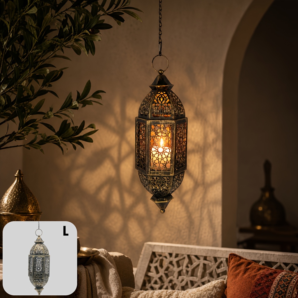 TEMU 1pc Moroccan Style Hollow Candlestick Wall-mounted Hanging Indoor Light And Shadow Atmosphere Decoration Moroccan Decoration Hanging Candle