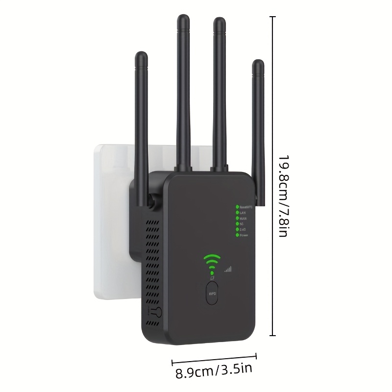 WiFi Signal Amplifier, Wireless Repeater, Wireless Access Point, Wireless Router, 2.4GHz and 5GHz Dual Band Extender, 1200Mbps, Easy to Expand Wireless Coverage Range, Widely Compatible with Multiple Devices, Reduces WiFi Interference, Strong Signal