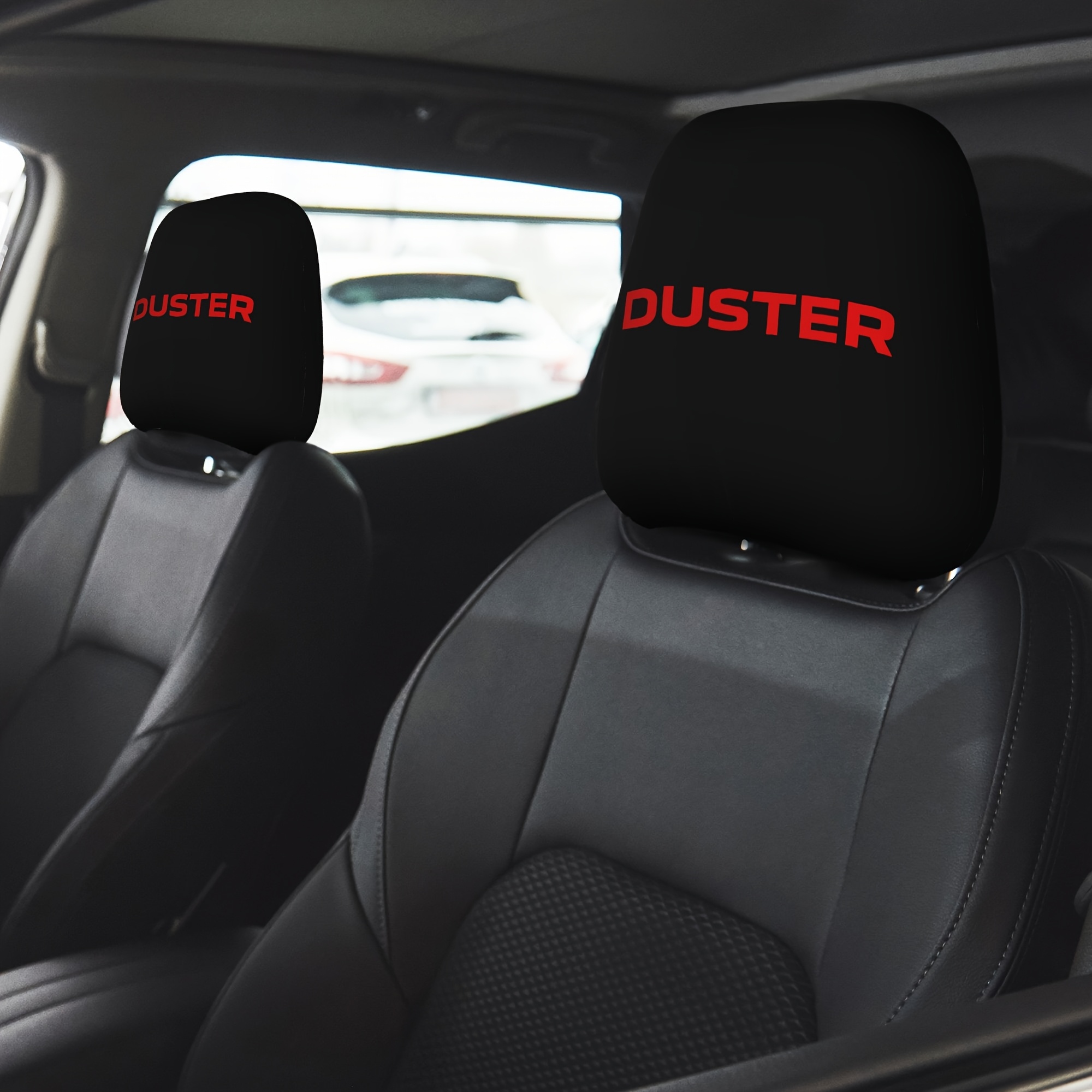 TEMU Lot de 2 housses d'appui-tête DUSTER avec imprimé lettres de voiture, protège-appuie-tête de siège, lavables et faciles à nettoyer, élastique,
