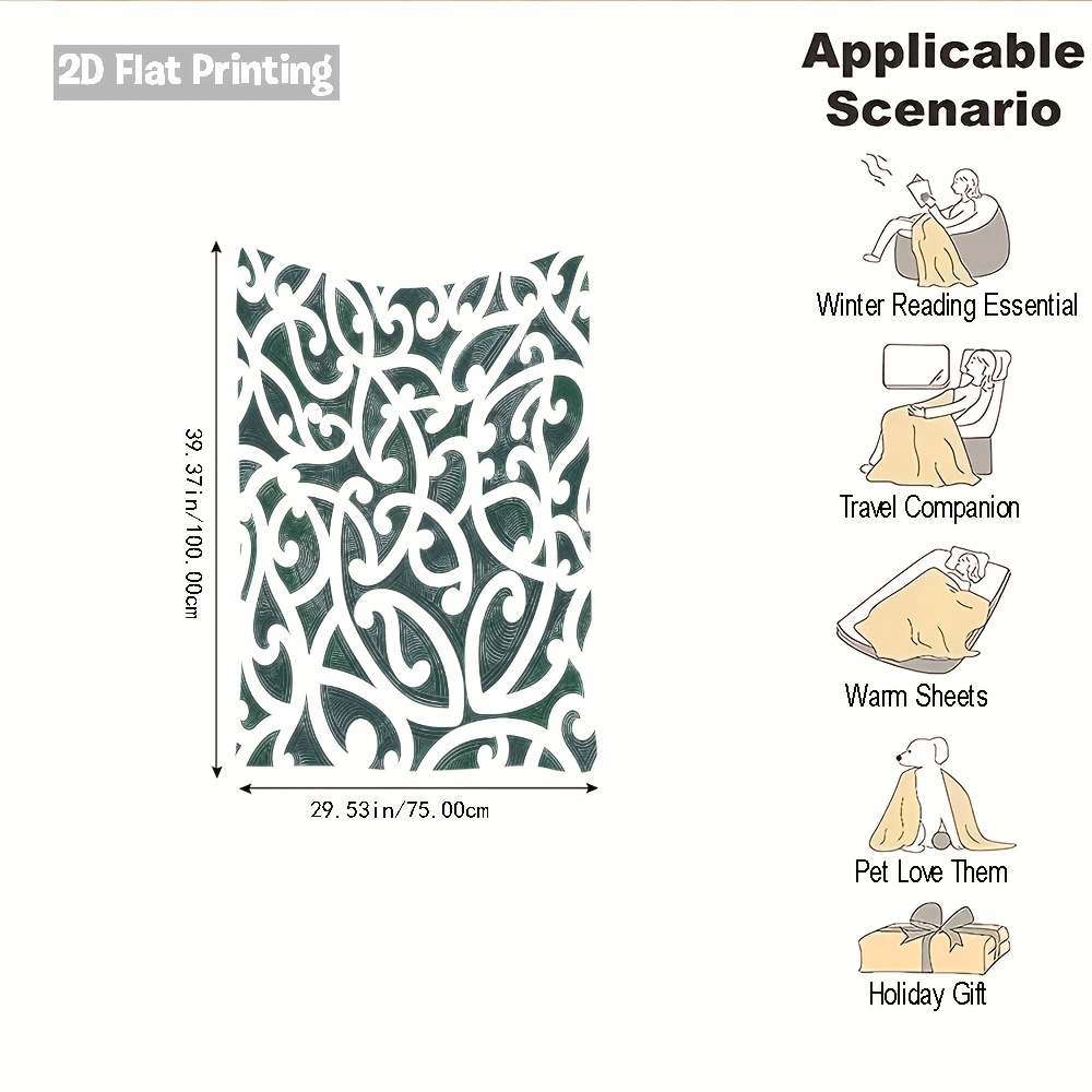 TEMU 2d Flat 1pc Elegant Maori Pattern Flannel Blanket - Warmth And Style For Home And Travel, 2d Flat