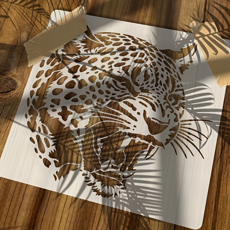 TEMU 1pc Spotted Leopard Head Stencil, 6x6 Inch Painting Template For Craft, Artistic Wildlife Pattern For Home Decoration, Wall Art, Card Making,