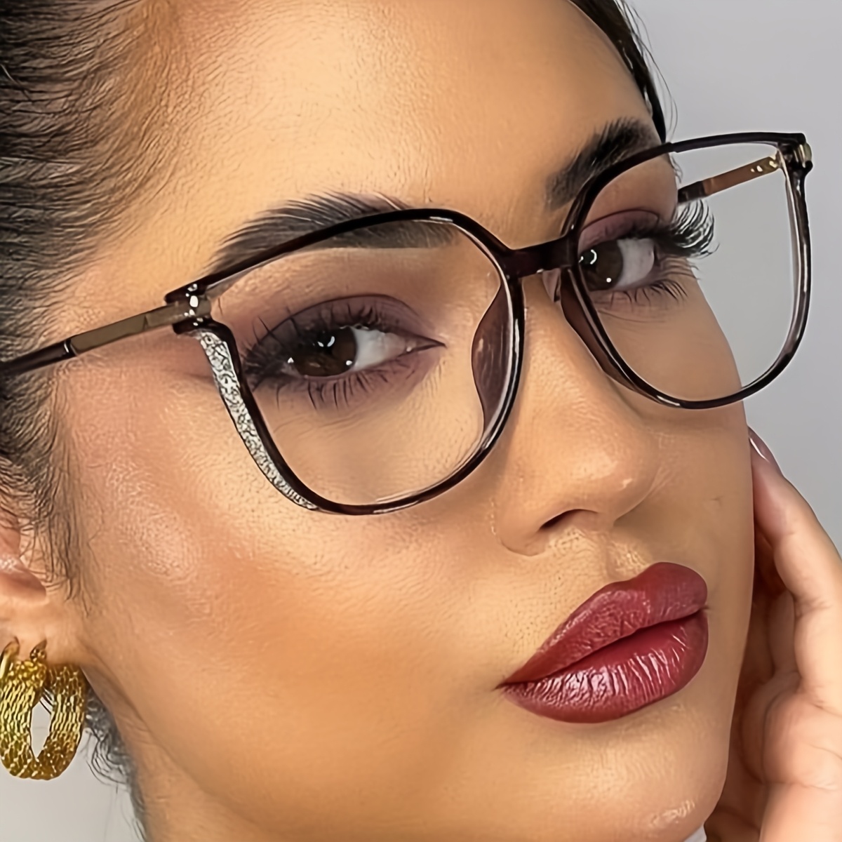 A Pair of Women'* Retro Cat-Eye Glasses with Stunning Clear Lenses for  Occasions, Versatile Eyewear, Fashion Accessories, Shiny Elegant Design 
