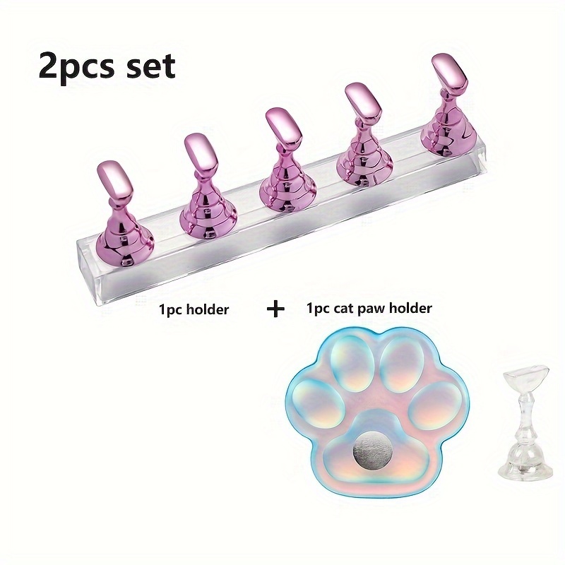 

2pcs Nail Art Practice Set - Stand & Adhesive Clay Holder For Diy False Nails, Press-ons & Acrylic