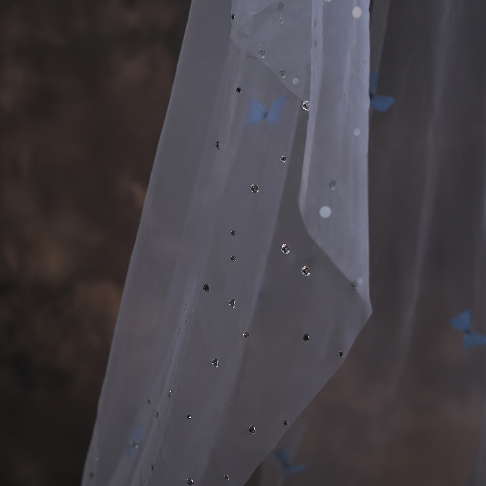 1 шт. романтическая однослойная свадебная вуаль с деталями и голубыми акцентами, в стиле собора, нейлоновая свадебная вуаль, ручная стирка, свадебный аксессуар, детали 4