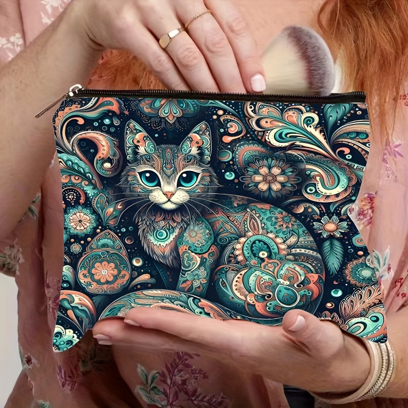 

Cat Pattern Cosmetic Bag - 1pc, Zippered Makeup , Multifunctional, Unscented Toiletry Organizer