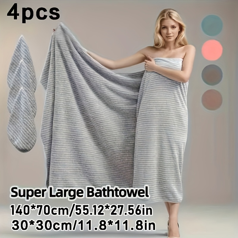 TEMU 4pcs Towel Set, Bath Towel And Washcloth Set With Star Stripe Pattern, Full Body Towel, Towel, And Hair Towel - 1pc Soft Bath Towel + 3pcs Soft