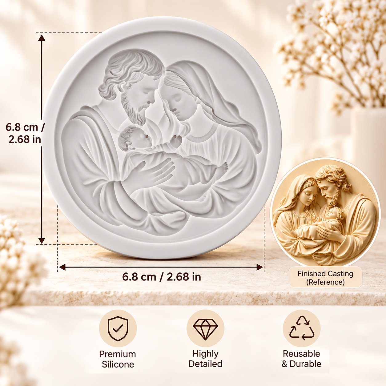 TEMU 1 stampo in silicone per Natale "Nascita di Ges羅", stampo per candele, stampo per , stampi in resina, stampo decorativo per colla per argilla di