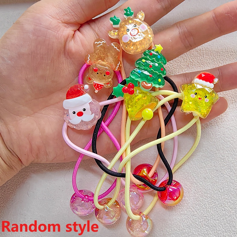 Image of 5pcs Christmas Cartoon Hair Rope Winding Ponytail Hair Tie Head Rope Headwear High Elastic Rubber Band Ladies Christmas Hair Additions Headwear Jewelry - Applicable Christmas New Year Random Style