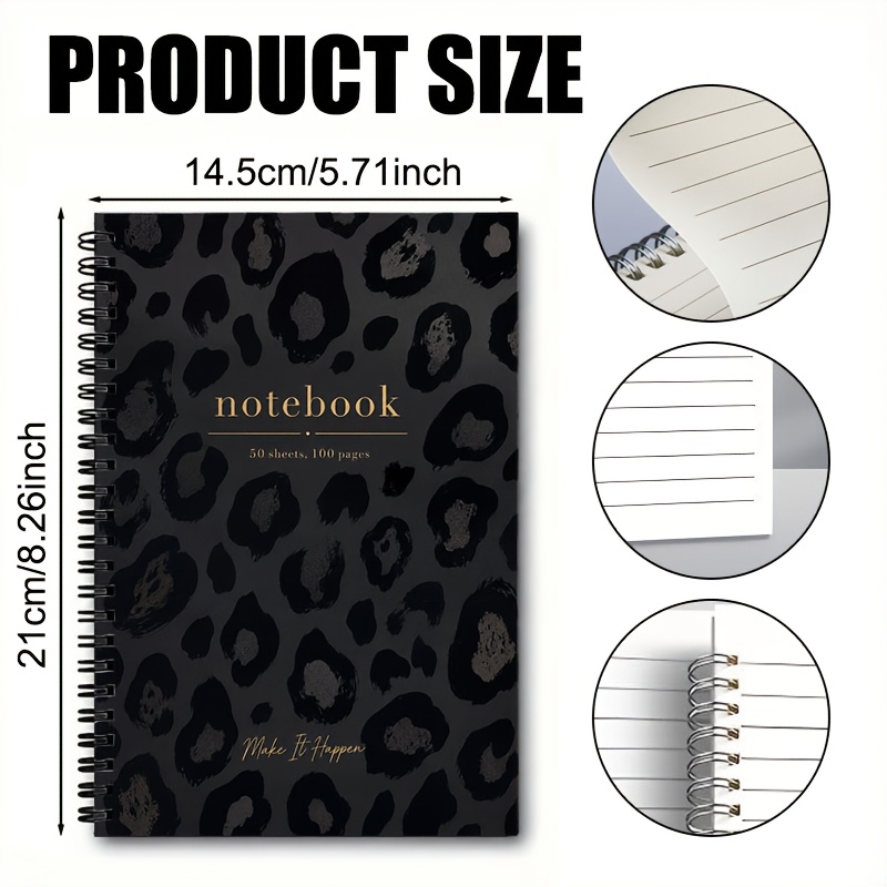 TEMU An A5 Spiral-bound Notebook With 50 Sheets/100 Pages, Featuring A Cool Leopard Print Cover With Lettering. Its Stylish Design Makes It Perfect
