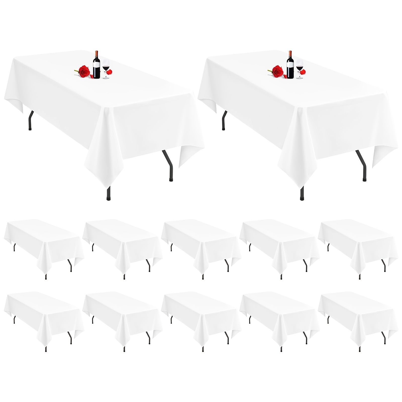 Image of 12 Pack Polyester Tablecloths, 153 X 260cm For Rectangular Tablecloth, Washable And Reusable, For Wedding Party Restaurant Decoration