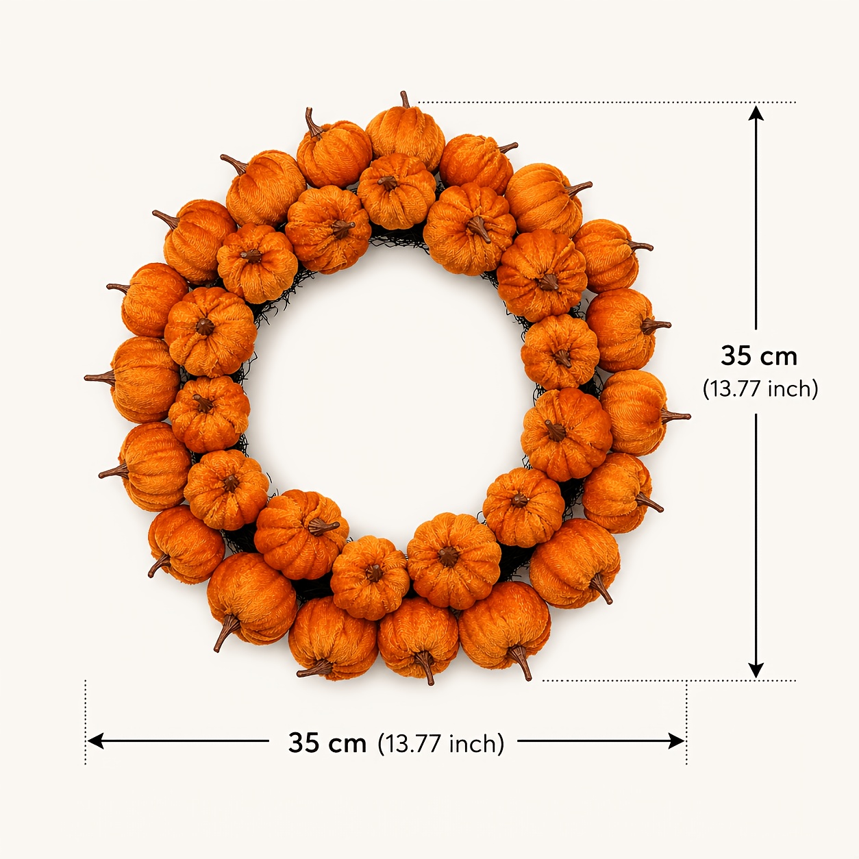 TEMU 35cm Diameter Autumn Pumpkin Wreath Door Hanging Decoration, Velvet Mini Pumpkin Vine Ring, Halloween Thanksgiving Home Décor Hanging Ornament,