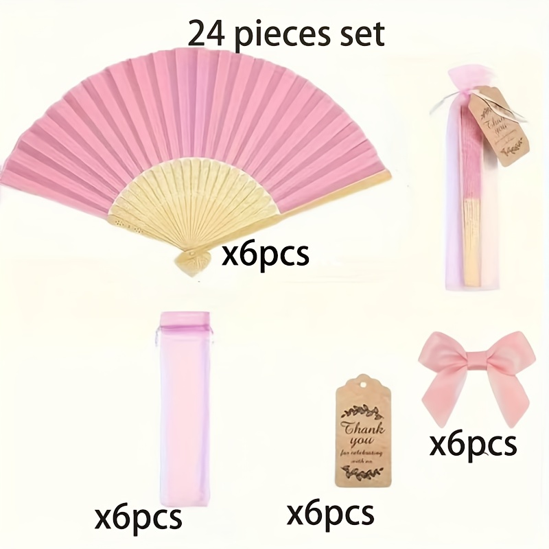 TEMU Un set de 24 abanicos plegables de madera rosa, perfectos como regalos para damas de honor, para despedidas de soltera, decoraciones de boda y