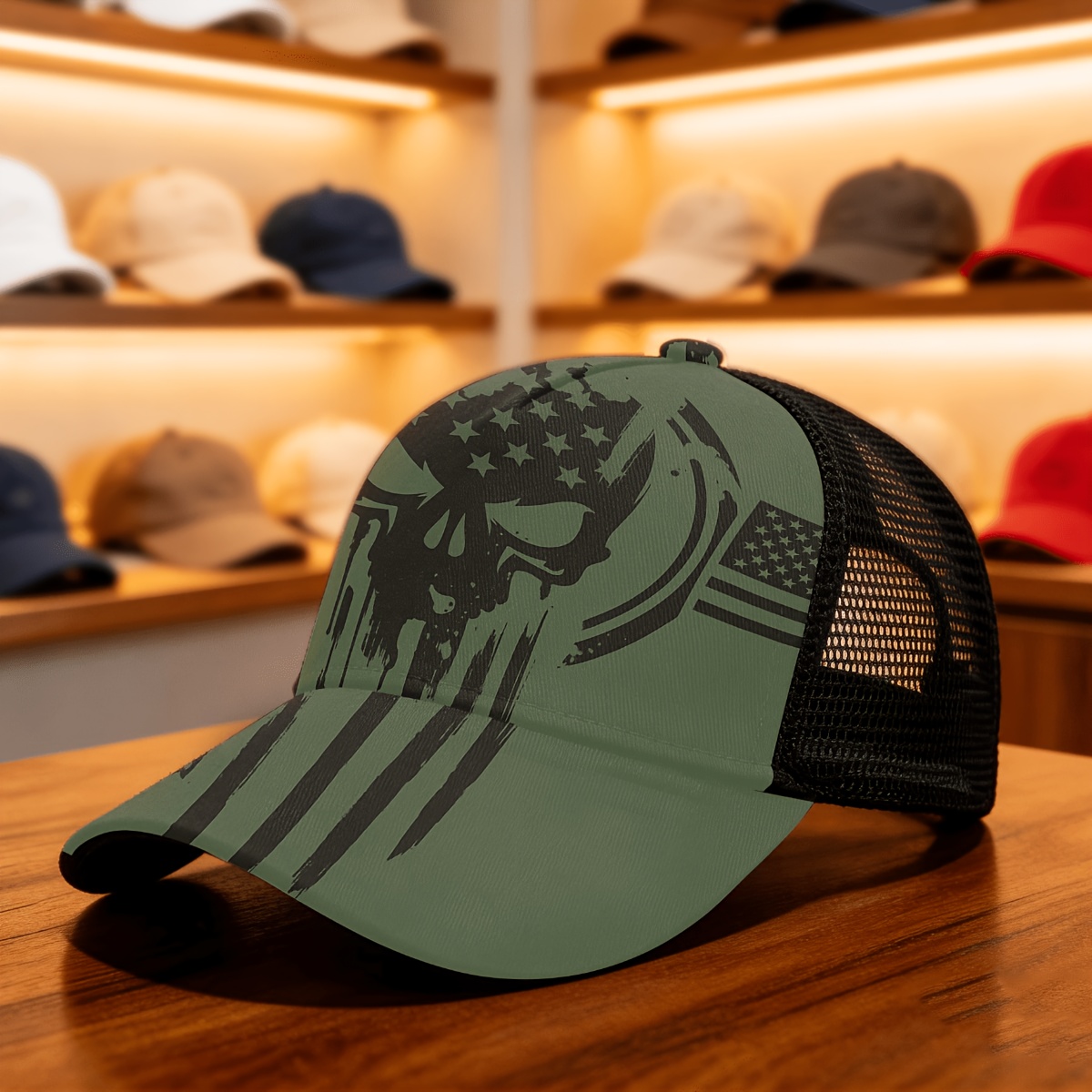 TEMU 1pc American Baseball With Skull And Print, Lightweight Breathable Mesh Suitable For Travel, Mardi Gras, Day, Casual Round With Fitted Closure,