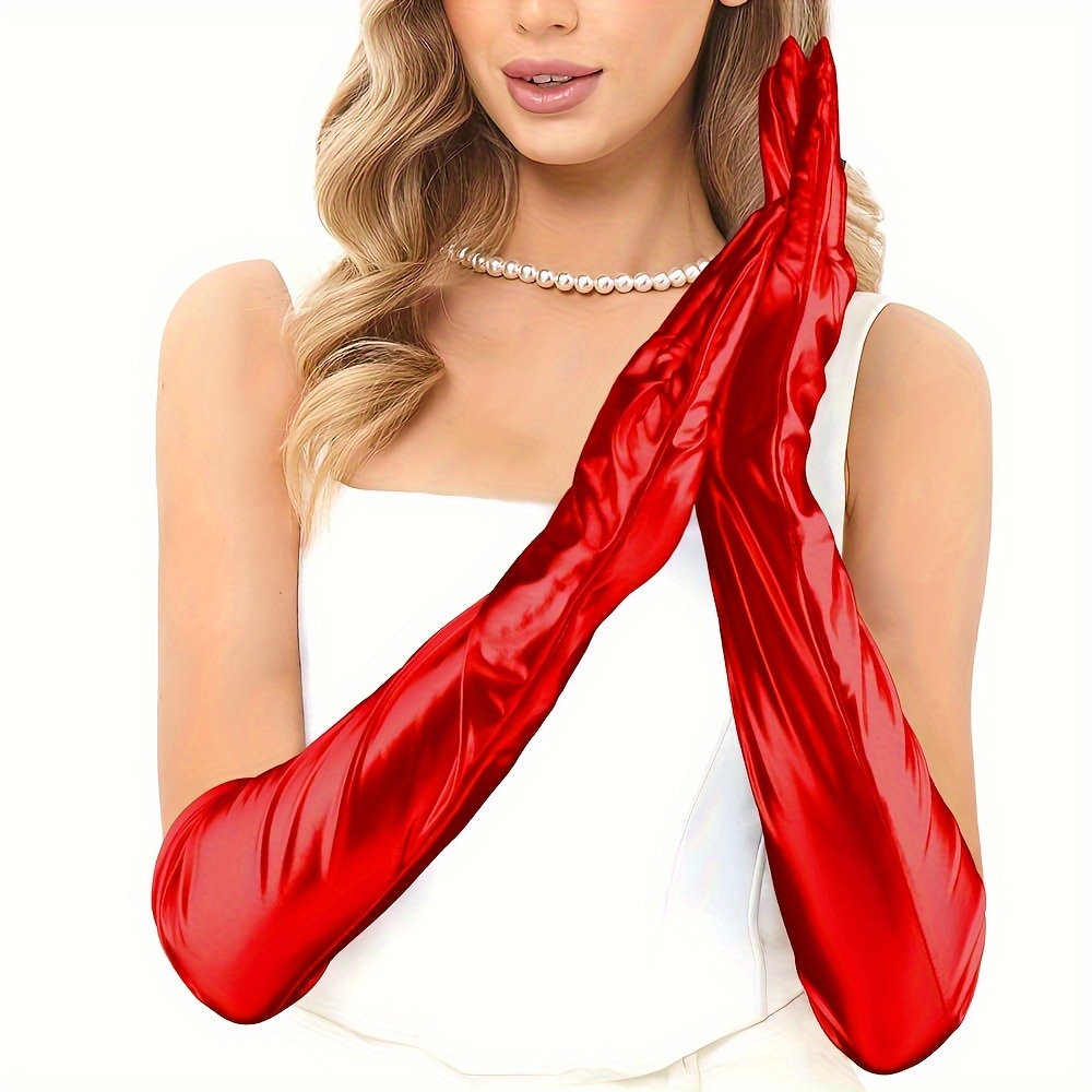 1 pair womens dress stretchy long gloves patent leather - Temu Georgia