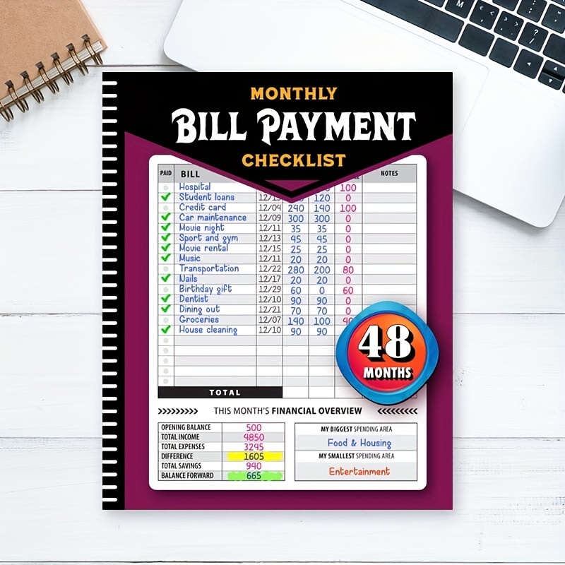 TEMU 1pc Monthly Bill Payment Checklist , Planner, Expense Record Book, Paper Material