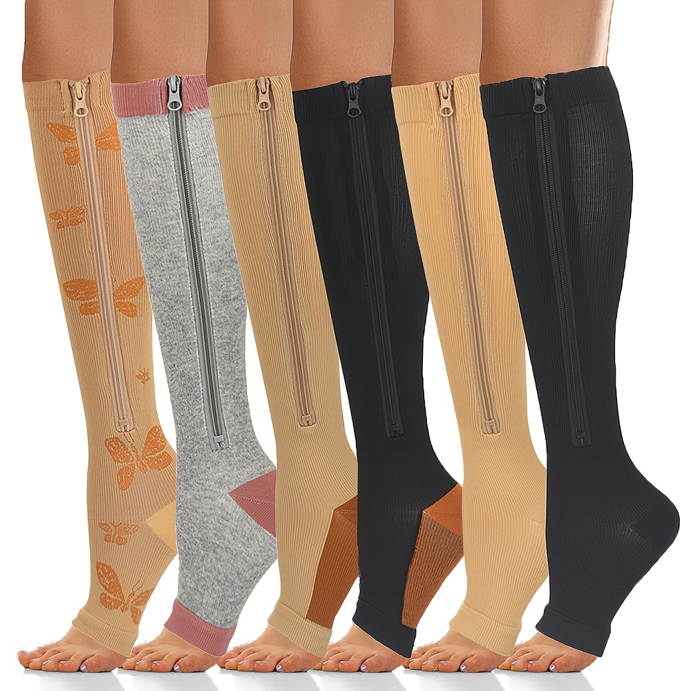 pairs zippered compression socks thigh high zipper toeless