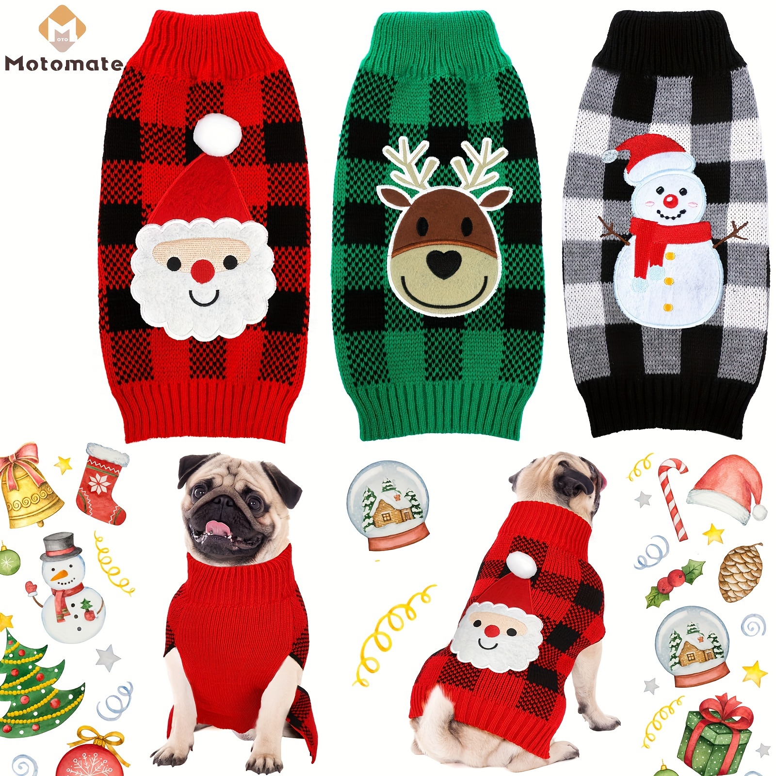 

3 Pcs Christmas Dog Sweaters Snowman Dog Sweaters Clothes Pet Knitwear For Pet Costum