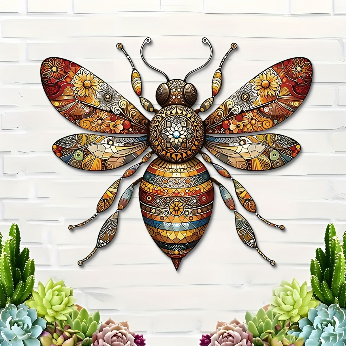 

Vibrant Bee Metal Wall Art - 15.74" Farmhouse Decor For Bedroom, Kitchen, Living Room & Outdoor , Door Sign, Office, Gift