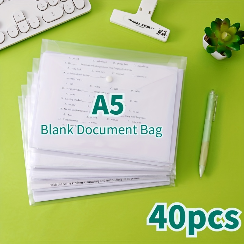 40 Thickened A5 Snap Button File Bags, Transparent Pp Storage Bags, Small Size For Office Receipts And Documents, Snap Button Bags