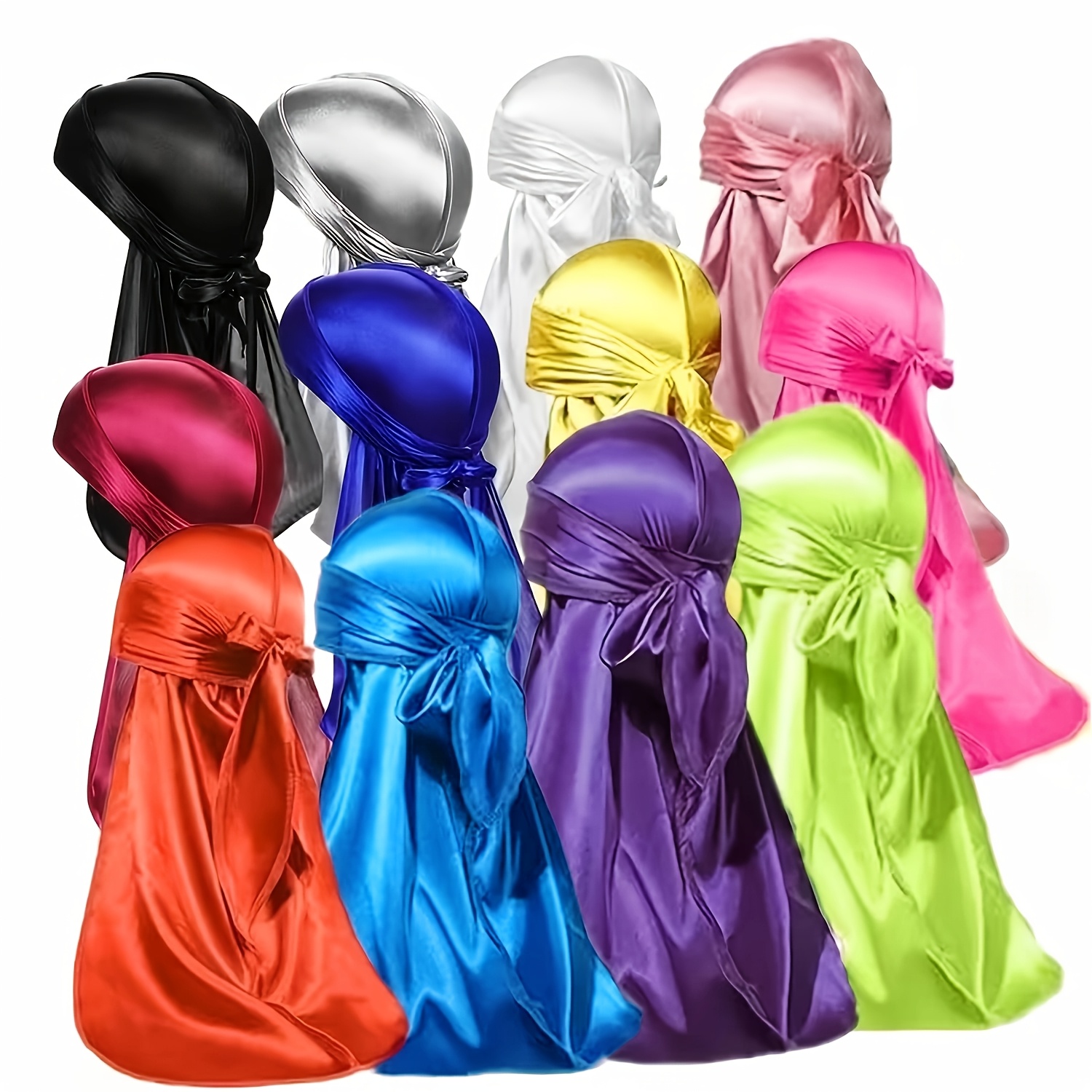 TEMU LOT DE 10/12 BANDES SATIN DURAGS, BANDES DE CHEVEUX avec LONGUES ÉTROITES, pour 360 ONGLES, TRESSÉS, SLEEP, SPORTS, COULEURS ASSORTIES