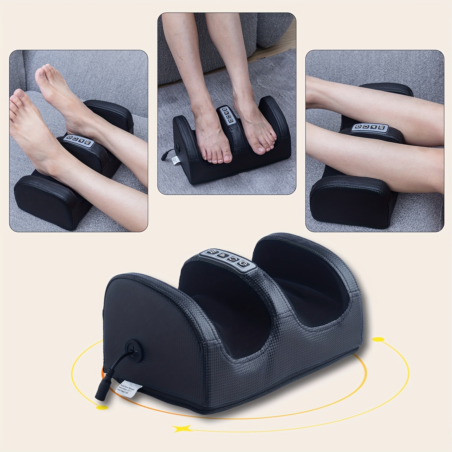 

Electric Foot Massager With Heat Relax, Roller, And Auto - Deep & Reflexology, Dual-section Design For , Black