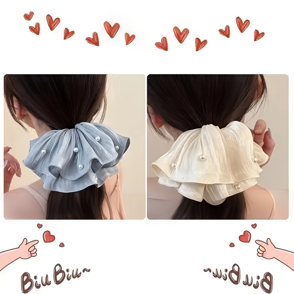 TEMU 【新商品】 ド ドレス リボン、シワになりにくいデザイン パール ヘア スク オーバーサイズ スタイル パール ヘアバンド レディース、 大口径 雰囲気 ヘアスタイル 簡単作成