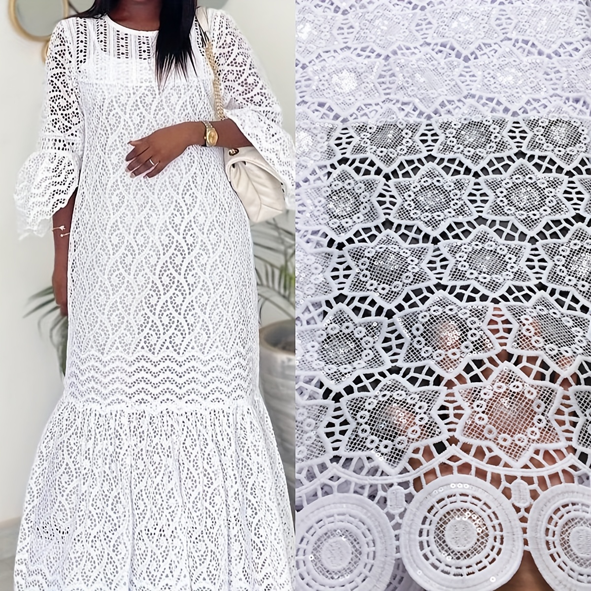 long sleeve lace open back dress Isabella Long Sleeve Open Back Lace Dress White main image 0
