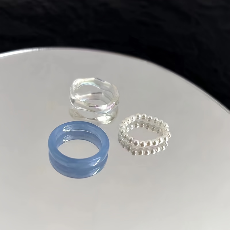 3pcs Summer Breeze Resin Ring Set - Minimalist Style with Colorful Bands