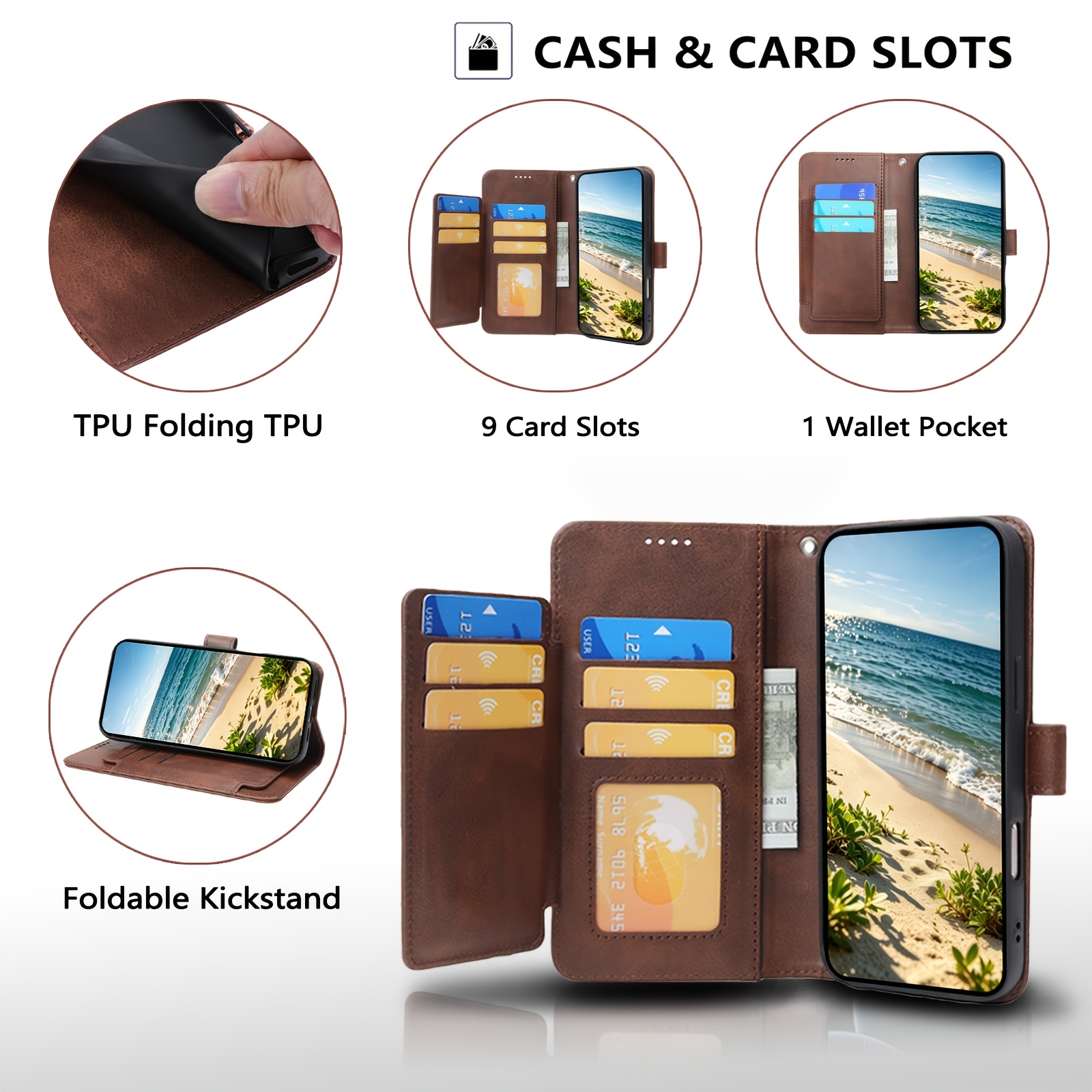 TEMU Phone Case: Magnetic Closure Wallet Flip Phone Case With 9 Card Holder Kickstand, Shockproof Durable Protective Cover, Gift Daily Use For Galaxy