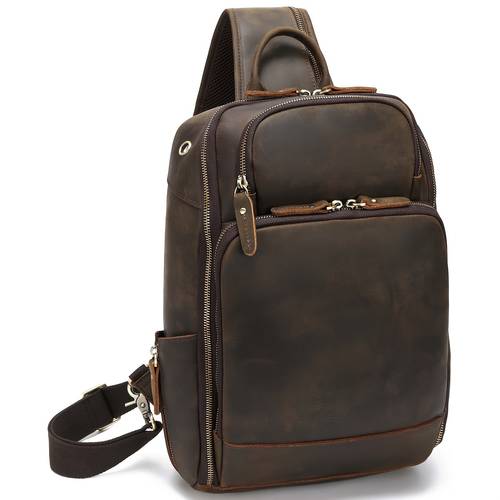 vintage full grain genuine leather sling bag crossbody chest shoulder backpack travel hiking for 13 3 inch laptop brown