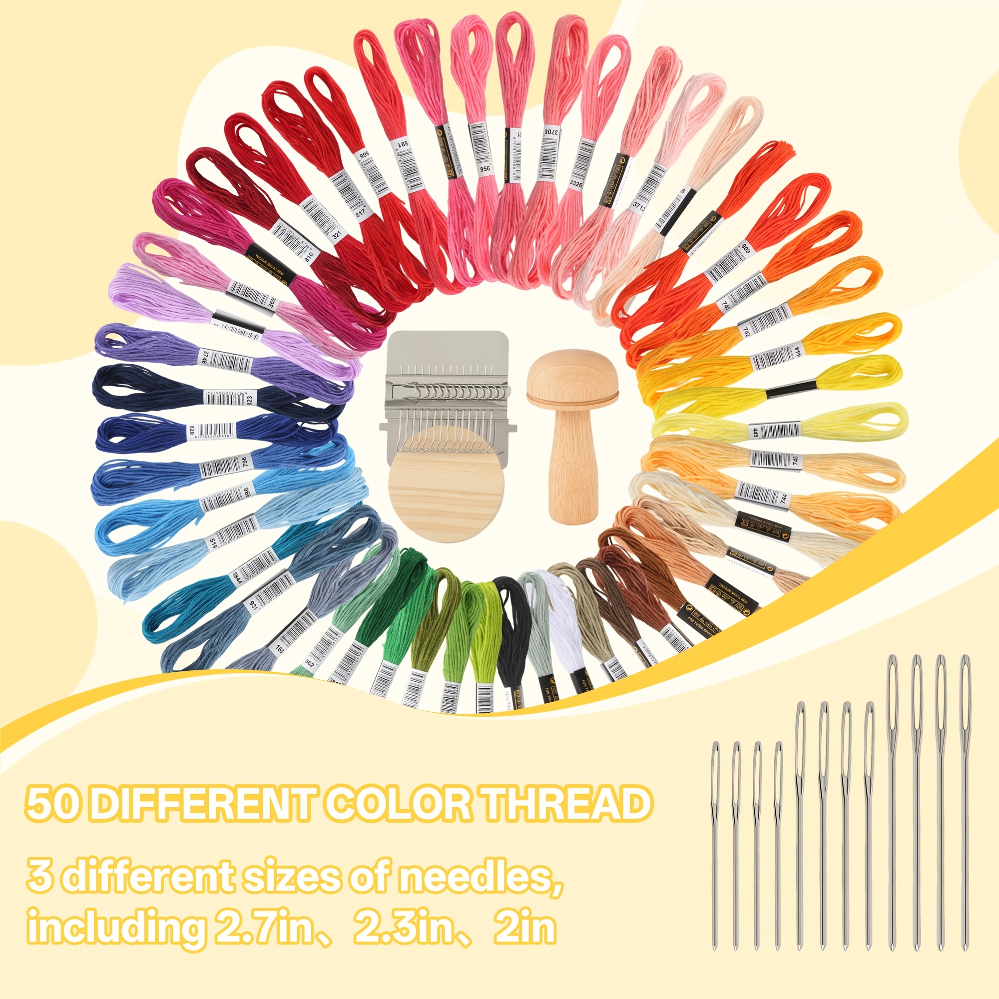 Mini Darning Loom Kit with 50 Colors Yarn & 14 Hooks
